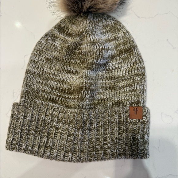 FRYE Marled PomPom Tan Marl Beanie Hat - Picture 1 of 9